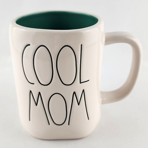 ⭐️2/ $50⭐️ Rae Dunn Artisan Ceramic White Green Mug COOL MOM Large Letters - Picture 2 of 10